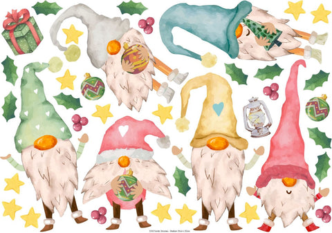 Reusable Nordic Gnome Window Decorations, Christmas Window Cling Decals