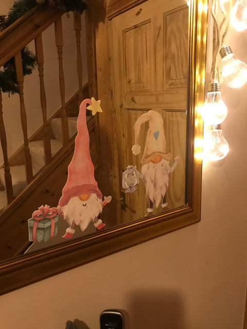 Reusable Large Nordic Gnome Trio Window Decorations, Christmas Window Cling Decals