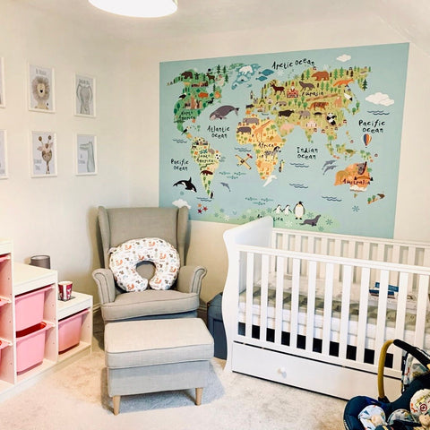 Reusable Fabric World Map Wall Sticker for Kids, Map of the World Kids Wall Art, World Map Wall Decal for Kids