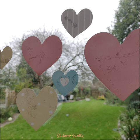 Reusable Colourful Valentine's Heart Window Decorations, Coloured Static Cling Window Hearts