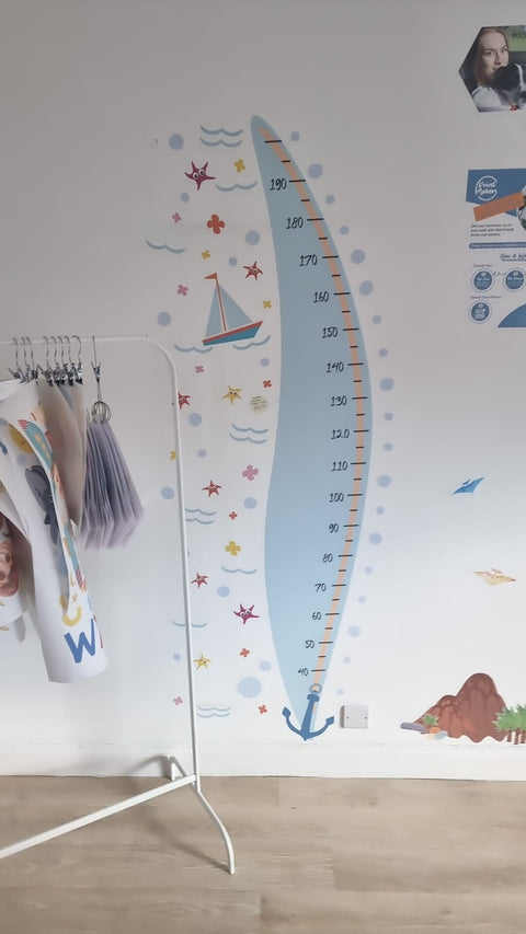 Reusable Fabric Sea World Height Chart Wall Sticker, Kids Wall Art Decal Measuring Height Chart