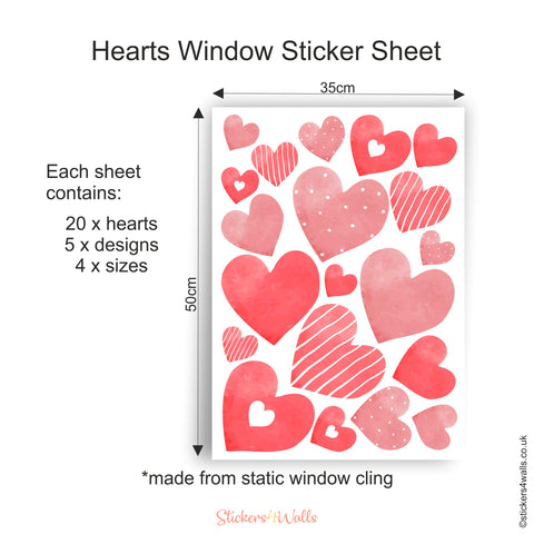 Reusable Colourful Valentine's Heart Window Decorations, Coloured Static Cling Window Hearts