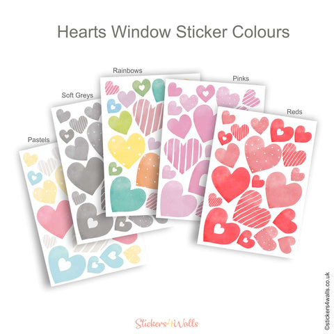Reusable Colourful Valentine's Heart Window Decorations, Coloured Static Cling Window Hearts