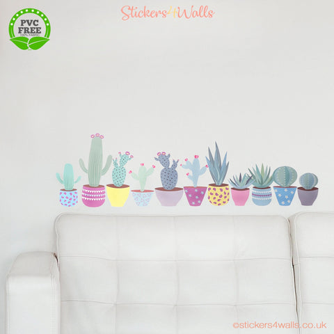 Reusable Succulent and Cactus Wall Stickers, Fabric Plant & Pots Decals, Home Décor Interior Design Wall Graphics