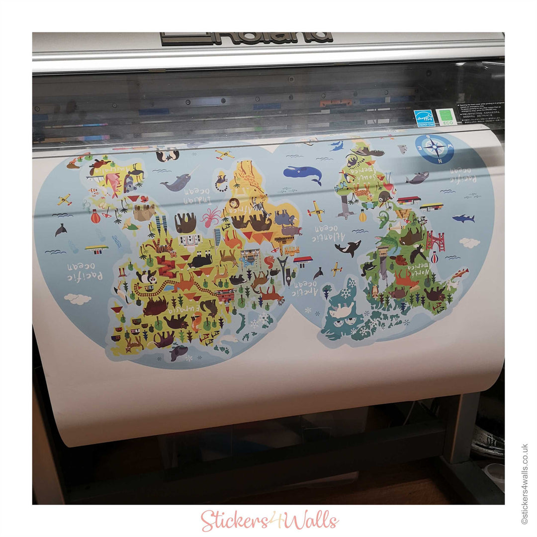 Circles Kid's World Map Wall Sticker | Reusable Fabric Décor