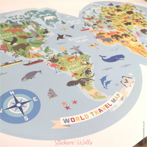 Circles Kid's World Map Fabric Wall Sticker - Reusable