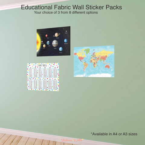 Educational Wall Sticker Packs, A4 Sets Of 3 Reusable Wall Stickers For Home Schooling