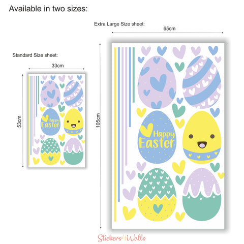 Reusable Easter Eggs With Hearts Wall Stickers, Purple, Yellow & Green