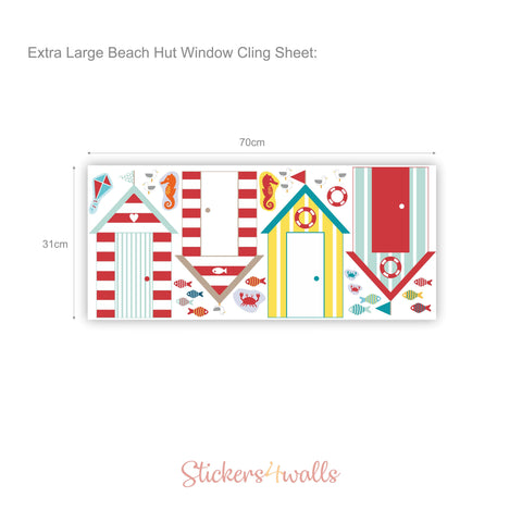 Reusable Extra Large Beach Hut & Seaside Window Decoration, Window Static Cling Decals