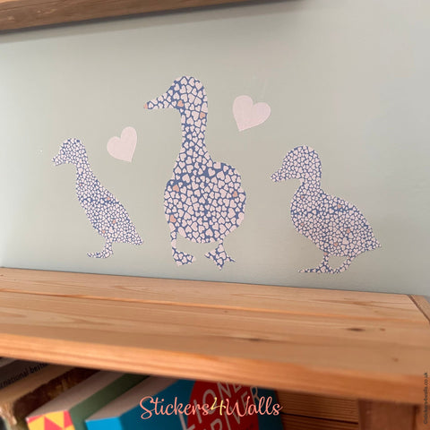 Reusable Fabric Duck Wall Stickers, Set of 15 Ducks and 50 Heart Wall Decals
