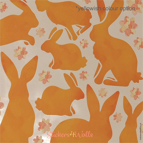 Reusable Fabric Rabbit Wall Stickers, Colourful Sets of Rabbits and Flower Home Decals
