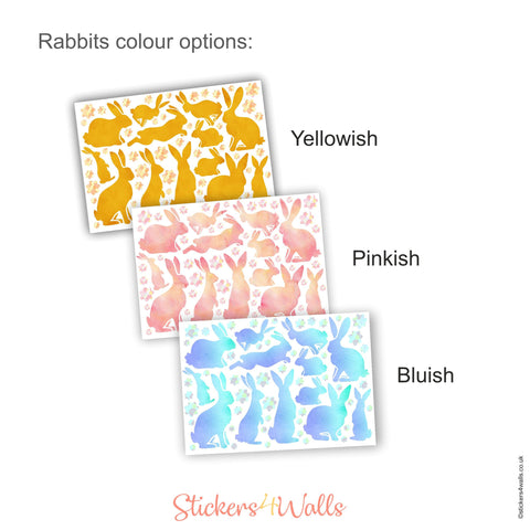 Reusable Fabric Rabbit Wall Stickers, Colourful Sets of Rabbits and Flower Home Decals