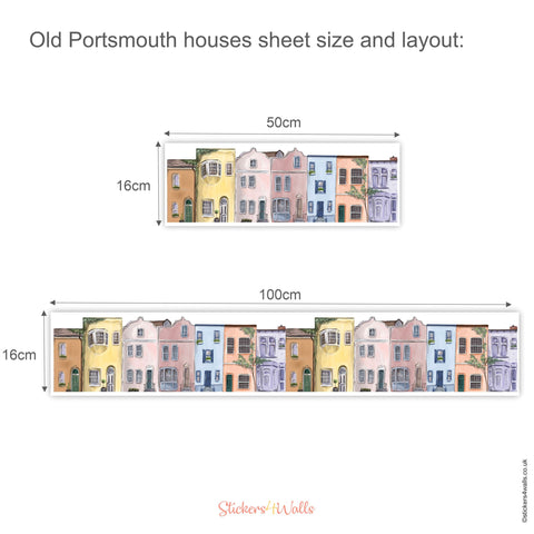 Row of Houses, Portsmouth City Wall Sticker, Street Scene Border Home Decal