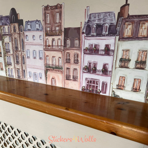 Row of Houses, Paris City Wall Sticker, Street Scene Border Decal