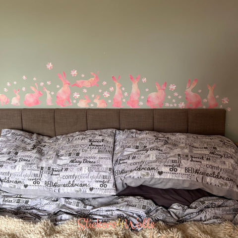 Reusable Fabric Rabbit Wall Stickers, Colourful Sets of Rabbits and Flower Home Decals