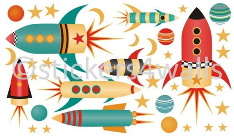 Reusable Rocket And Planet Fabric Wall Stickers, Space Wall Decals