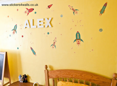 Reusable Rocket And Planet Fabric Wall Stickers, Space Wall Decals