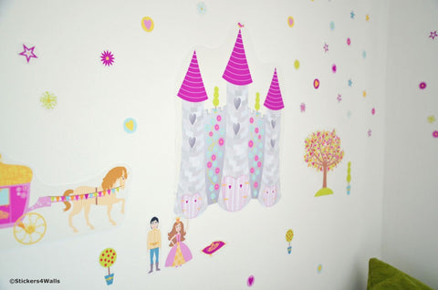 Reusable Fabric Princess Wall Stickers, Interactive Fairy Tale Story Sticker Set,  Prince and Princess Castle And Magical Garden Decals