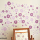 Reusable Retro Purple Flowers Wall Stickers, 60 Piece Fabric Sticker Set