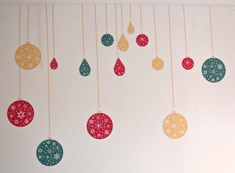 Reusable Fabric Christmas Bauble Wall Stickers, Christmas Red, Gold and Green Bauble Fabric Decals