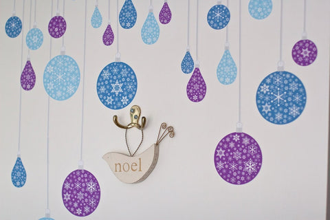 Reusable Christmas Bauble Fabric Wall Stickers, Blue and Purple Bauble holiday Decals