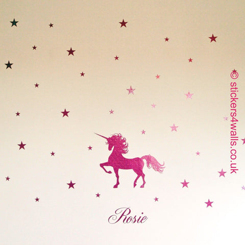 Glitter Unicorn Personalised Wall Sticker, Name Unicorn Wall Decal