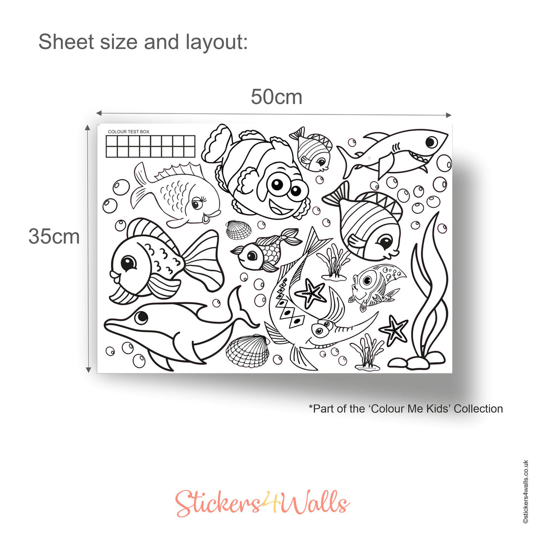 Fish-Themed Colouring Fabric Wall Sticker – Fun for Kids